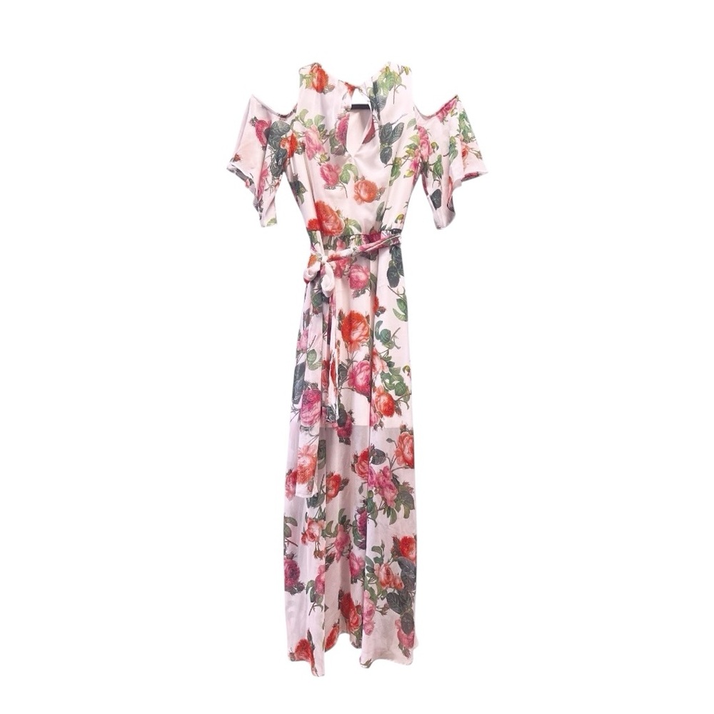Calvin Klein Floral Rose Maxi Cold Shoulder Dress